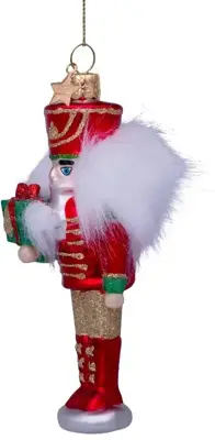 Vondels glazen kerstbal notenkraker 16cm groen, rood - afbeelding 2