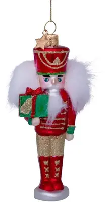 Vondels glazen kerstbal notenkraker 16cm groen, rood - afbeelding 1