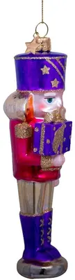 Vondels glazen kerstbal notenkraker 17cm paars, roze  - afbeelding 2