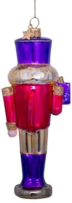 Vondels glazen kerstbal notenkraker 17cm paars, roze  - afbeelding 3