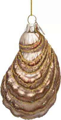 Vondels glazen kerstbal oester met parel 10cm goud, wit - afbeelding 1