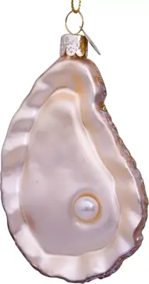Vondels glazen kerstbal oester met parel 10cm goud, wit - afbeelding 2
