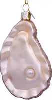 Vondels glazen kerstbal oester met parel 10cm goud, wit - afbeelding 2