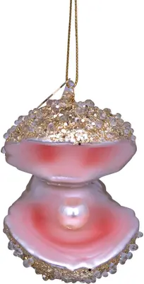 Vondels glazen kerstbal oester met parel 7cm goud - afbeelding 3