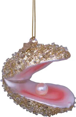 Vondels glazen kerstbal oester met parel 7cm goud - afbeelding 1