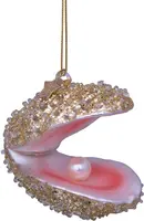 Vondels glazen kerstbal oester met parel 7cm goud - afbeelding 1