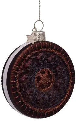 Vondels glazen kerstbal oreo koekje 7cm bruin - afbeelding 1