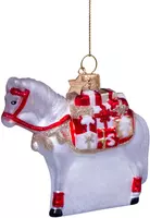 Vondels glazen kerstbal paard van sinterklaas 7.5cm wit, rood  - afbeelding 5