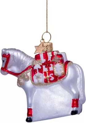 Vondels glazen kerstbal paard van sinterklaas 7.5cm wit, rood  - afbeelding 4