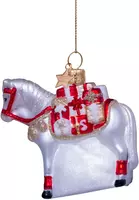 Vondels glazen kerstbal paard van sinterklaas 7.5cm wit, rood  - afbeelding 4