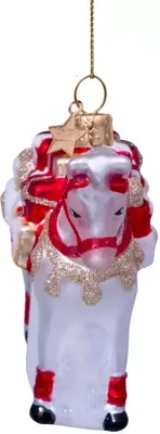 Vondels glazen kerstbal paard van sinterklaas 9cm wit, rood - afbeelding 2