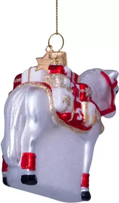 Vondels glazen kerstbal paard van sinterklaas 9cm wit, rood - afbeelding 3