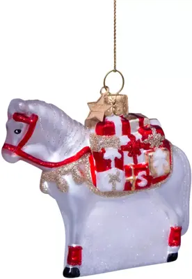 Vondels glazen kerstbal paard van sinterklaas 9cm wit, rood - afbeelding 5