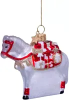 Vondels glazen kerstbal paard van sinterklaas 9cm wit, rood - afbeelding 5