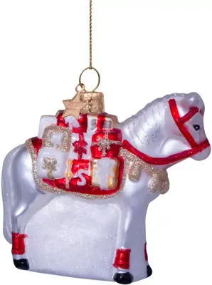 Vondels glazen kerstbal paard van sinterklaas 9cm wit, rood - afbeelding 1