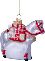 Vondels glazen kerstbal paard van sinterklaas 9cm wit, rood - afbeelding 1