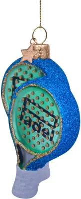 Vondels glazen kerstbal padelracket 9.5cm blauw - afbeelding 3
