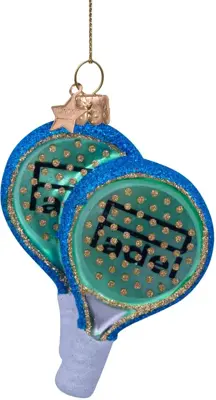 Vondels glazen kerstbal padelracket 9.5cm blauw - afbeelding 2