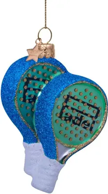 Vondels glazen kerstbal padelracket 9.5cm blauw - afbeelding 4