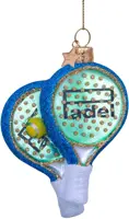 Vondels glazen kerstbal padelracket 9.5cm blauw - afbeelding 1