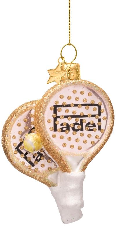 Vondels glazen kerstbal padelracket 9.5cm roze - afbeelding 1