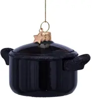 Vondels glazen kerstbal pan 8cm zwart - afbeelding 2
