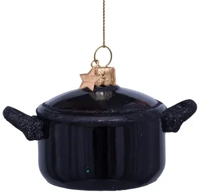 Vondels glazen kerstbal pan 8cm zwart - afbeelding 1