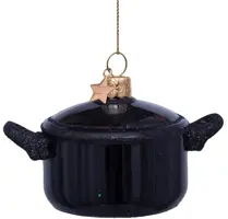 Vondels glazen kerstbal pan 8cm zwart - afbeelding 1