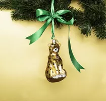 Vondels glazen kerstbal panter 13cm goud  - afbeelding 2