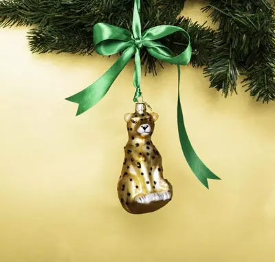 Vondels glazen kerstbal panter 13cm goud - afbeelding 2