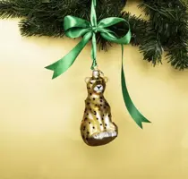 Vondels glazen kerstbal panter 13cm goud - afbeelding 2