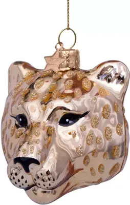 Vondels glazen kerstbal panter hoofd 7.5cm goud - afbeelding 2