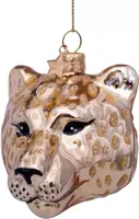 Vondels glazen kerstbal panter hoofd 7.5cm goud - afbeelding 2