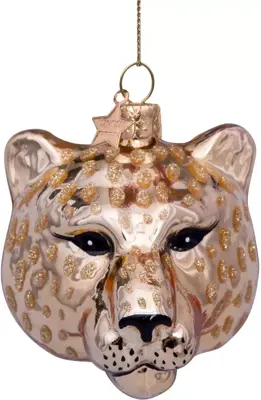 Vondels glazen kerstbal panter hoofd 7.5cm goud - afbeelding 1