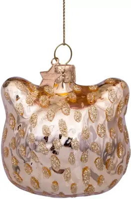Vondels glazen kerstbal panter hoofd 7.5cm goud - afbeelding 4