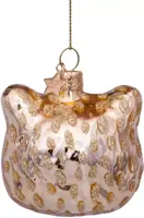 Vondels glazen kerstbal panter hoofd 7.5cm goud - afbeelding 4