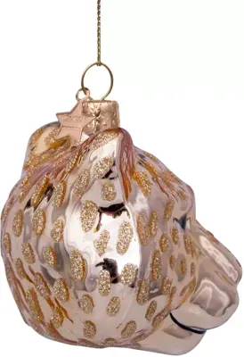 Vondels glazen kerstbal panter hoofd 7.5cm goud - afbeelding 3