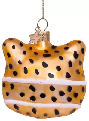 Vondels glazen kerstbal panter met mondkapje 7.5cm goud - afbeelding 3