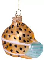 Vondels glazen kerstbal panter met mondkapje 7.5cm goud - afbeelding 2