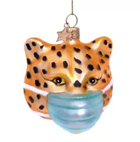 Vondels glazen kerstbal panter met mondkapje 7.5cm goud - afbeelding 1