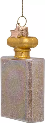 Vondels glazen kerstbal parfumfles 10cm goud - afbeelding 4