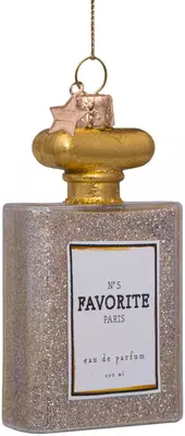 Vondels glazen kerstbal parfumfles 10cm goud - afbeelding 2