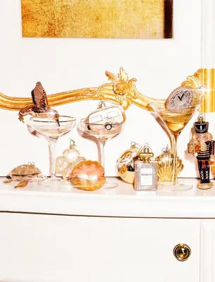 Vondels glazen kerstbal parfumfles 10cm goud  - afbeelding 6