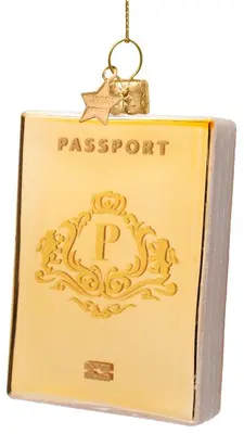 Vondels glazen kerstbal paspoort 11cm goud - afbeelding 1