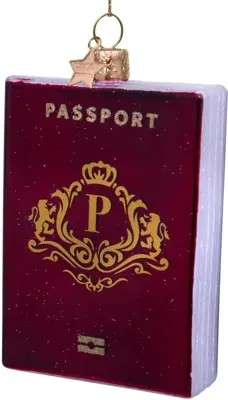 Vondels glazen kerstbal paspoort met boarding pas 10.5cm rood - afbeelding 1