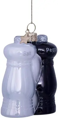 Vondels glazen kerstbal peper en zout 9cm zwart, wit - afbeelding 2
