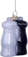 Vondels glazen kerstbal peper en zout 9cm zwart, wit - afbeelding 2