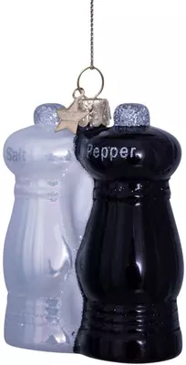 Vondels glazen kerstbal peper en zout 9cm zwart, wit  - afbeelding 4