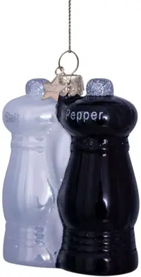 Vondels glazen kerstbal peper en zout 9cm zwart, wit - afbeelding 4