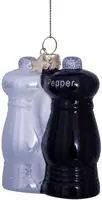 Vondels glazen kerstbal peper en zout 9cm zwart, wit - afbeelding 4